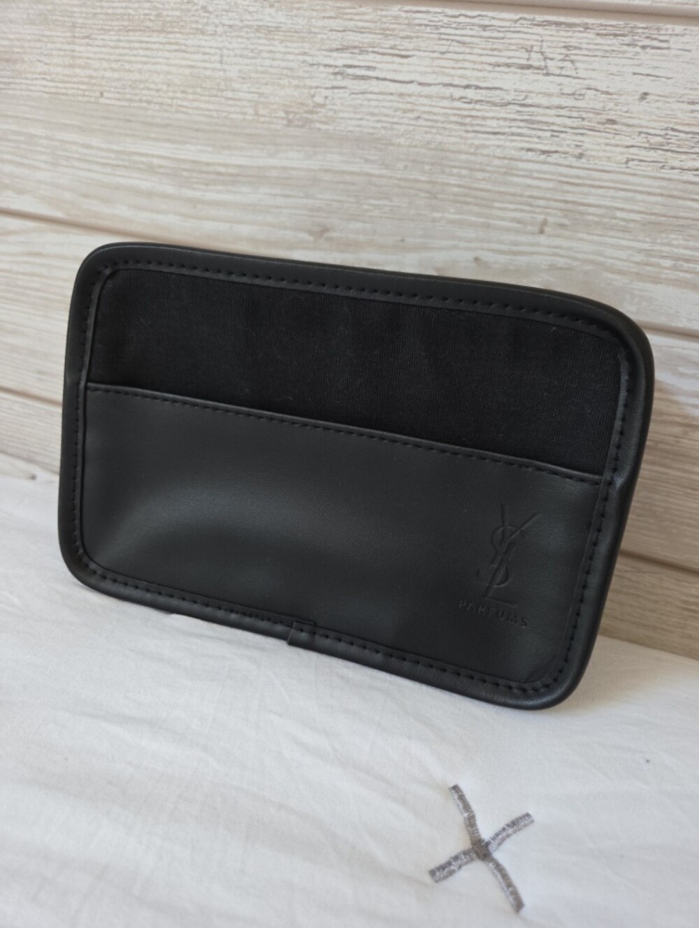 Yves Saint Laurent Black Leather & Canvas Toiletry Pouch